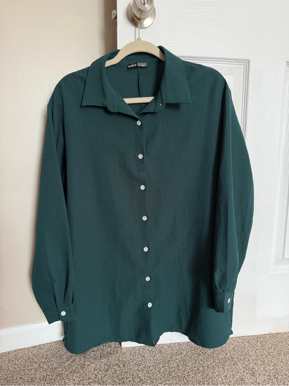 Forest Green Button-Up Shirt (side slit)